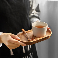 INS風木質橢圓盤子日式小托盤實木下午茶盤黑胡桃木糕點咖啡木盤