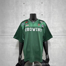 欧美复古潮牌徽章刺绣V领球服短袖t恤男女款夏季网眼透气运动上衣