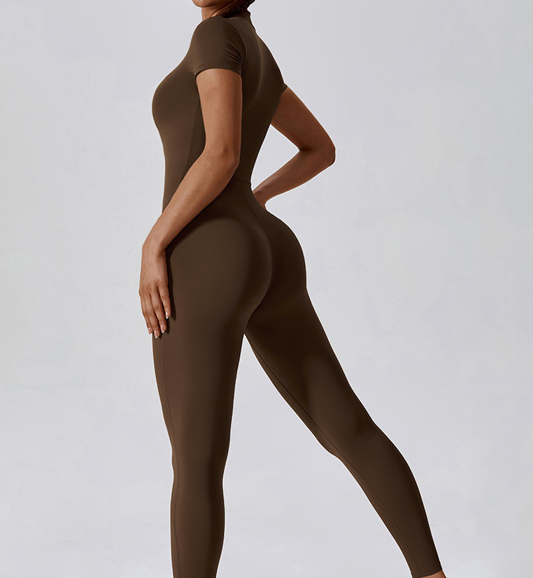 Spring, Autumn Season Women's Sports Solid Color Nylon Spandex Zipper Tracksuit Bodysuits Jumpsuits