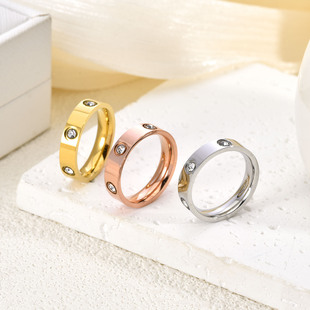 Cross-border explosions 6-diamond 5mm titanium steel non-fading ring live fashion best selling ins wind lovers ring in stock