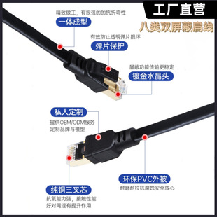 Cat8 Category 8 80Gbps Ethernet Flat High-Speed Transmission Pure Copper 40Gbps Patch Cable Computer Double Shielded Meter