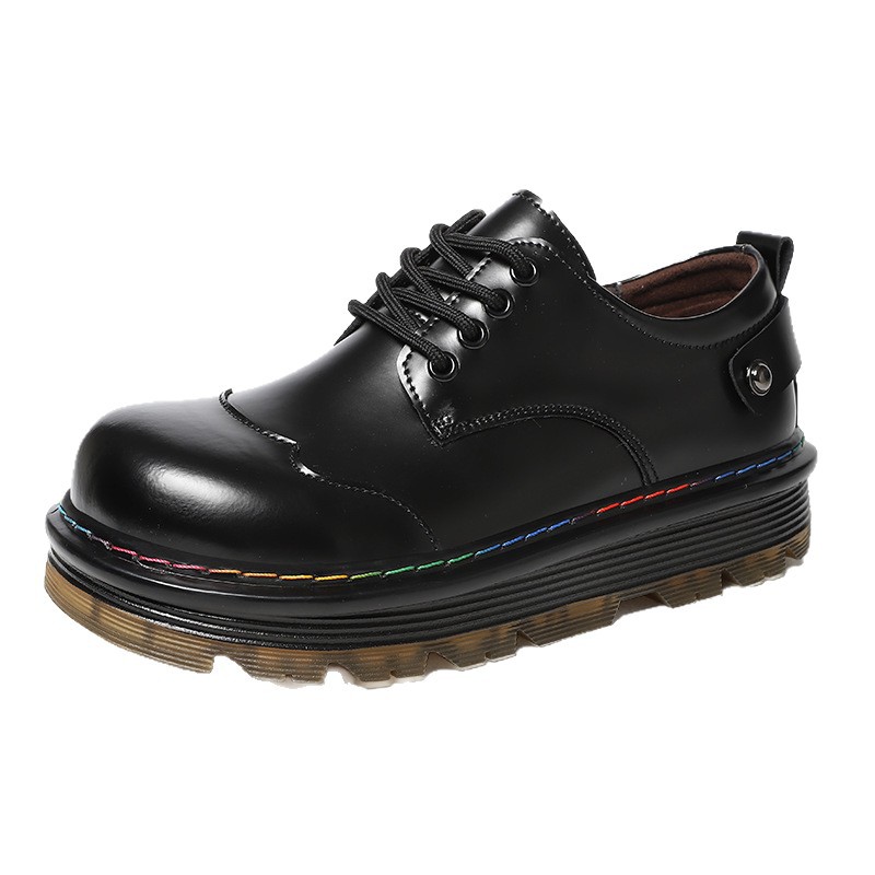 Men's Leather Loafers With Round Toe British Style Thick Sole Shoes_voghion.com