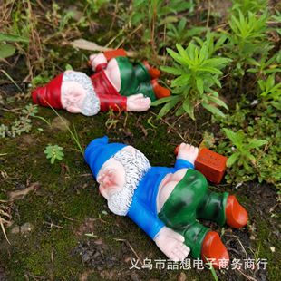 Garden Dwarf Sleeping Posture with Big Belly and Dwarf Resin Sleeping Posture Ornaments Spoof Elf Courtyard Garden