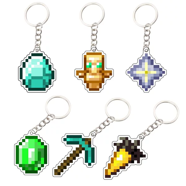 Acrylic Keychain I'M the King of the World Totem Enchanted Golden Apple Keychain Pendant Decoration Sword Pickaxe Custom-Made