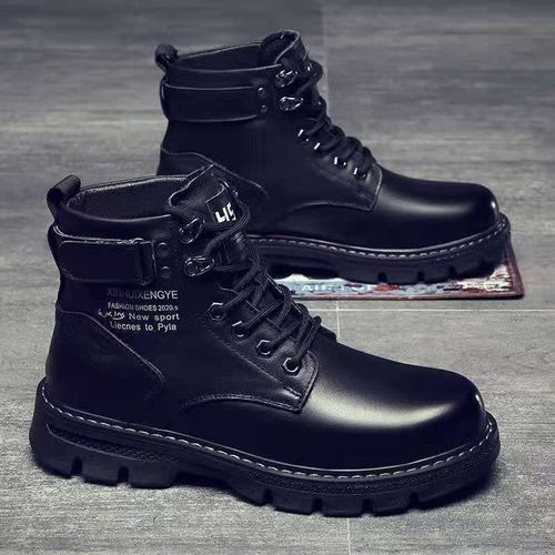 Martin boots men's autumn  new high-top British style black workwear motorcycle leather boots spring and autumn casual leather shoes