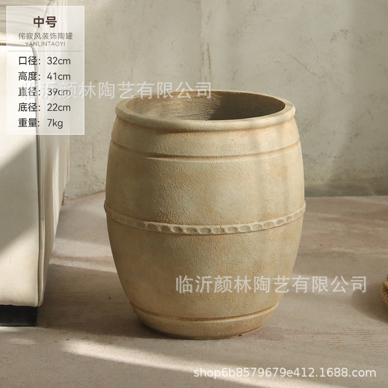 Gran calibre en forma de barril de alto tipo de aterrizaje gran maceta de flores de cemento de viento silencioso hotel centro comercial gran maceta de decoración de plantas verdes