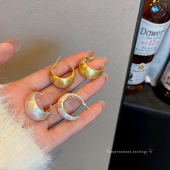 金属感のフロストの輪のイヤリングの女性の秋冬の軽い豪華な高級感のピアスの冷たい風の気質のネットの赤い耳飾り