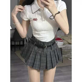 (送腰带）复古格纹百褶裙JK裙子半身裙春夏辣妹美式格子短裙跨境