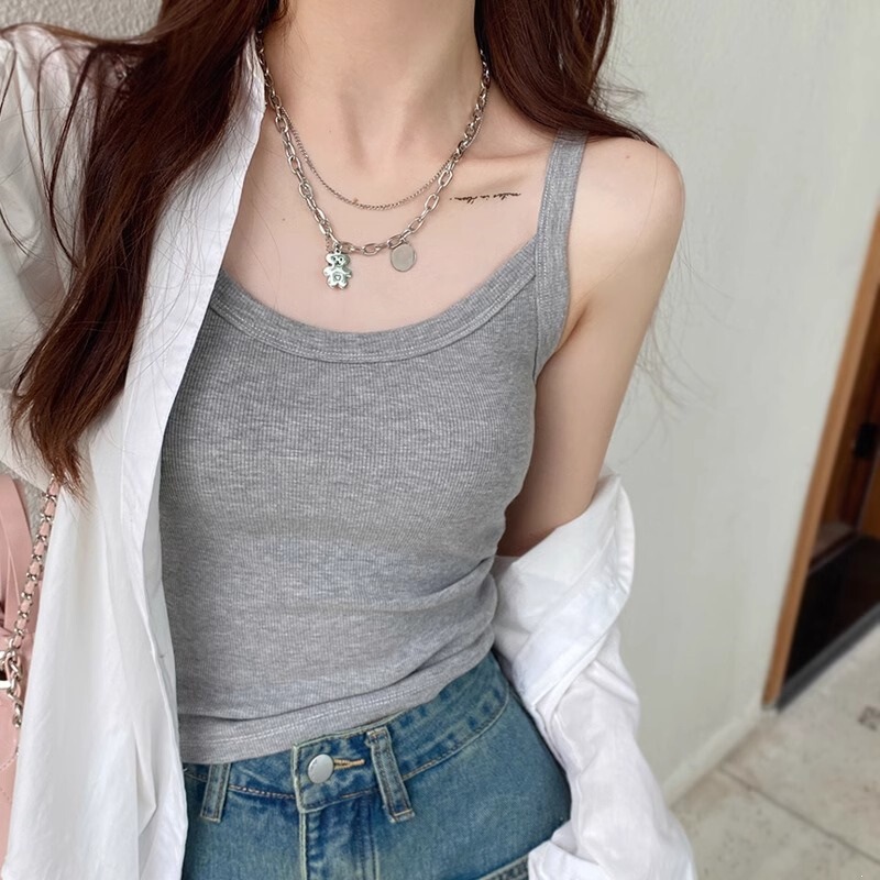 Gray Camisole with Chest Pads for Women, Summer Outerwear, 2025 New Style, Beautiful Back Design, Integrated Bra Gray Camisole with Chest Pads for Women, Summer Outerwear, 2025 New Style, Beautiful Back Design, Integrated Bra