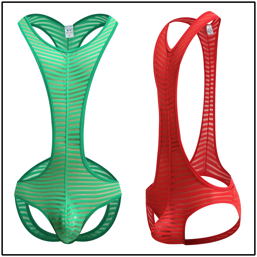 Cat-Themed Cross-Border Exclusive Men's Underwear Ice Silk Striped Wrestling Suit One-Piece Beach Backless Briefs 2102