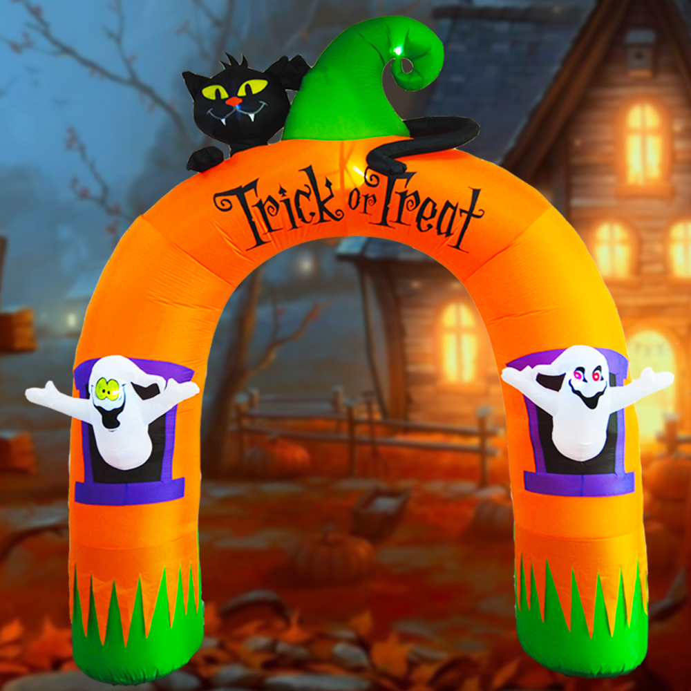 2024 modelo privado nueva decoración inflable al aire libre Halloween 10FT arco inflable fantasma gato negro arco inflable