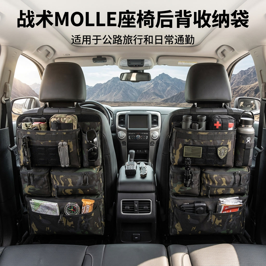Multifunctional car seat back organizer, hanging multi-pocket storage bag, outdoor functional storage bag