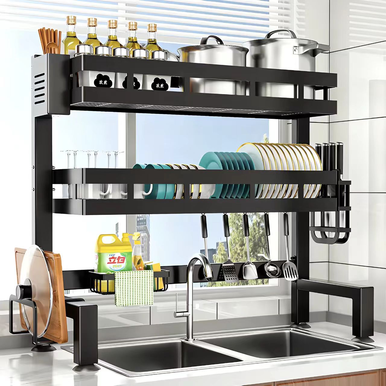 Rack de almacenamiento de platos de la cocina Rack de almacenamiento de platos multifuncional Rack de lavaplatos Rack de drenaje de agua