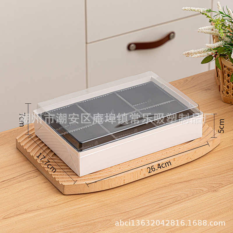 Caja de corte de frutas sin plegables, cuatro, cinco, seis cuadrículas de sushi, fruta fresca cortada, plástico transparente rectangular, caja de papel y plástico de tres piezas