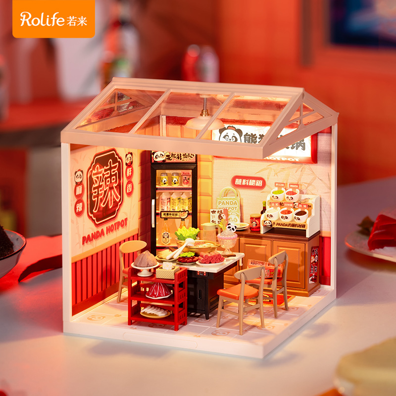 Ruo Lai Rolife Super World Hot Pot Restaurant Diy House Puzzle Block Puzzle Model House Juguetes