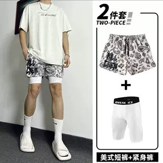 American-Style Fitness Sports Shorts for Men, Running Shorts with Inner Lining, Two-In-One Training Anti-Exposure Three-Point Basketball Casual Shorts American-Style Fitness Sports Shorts for Men, Running Shorts with Inner Lining, Two-In-One Training Anti-Exposure Three-Point Basketball Casual Shorts