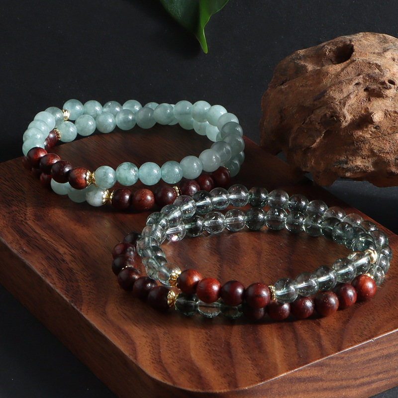 New Chinese Style Bracelet All-match Fashion Red Onyx Rose Stone Red Jade Sandalwood Crystal Bracelet Double Circle TikTok Explosions