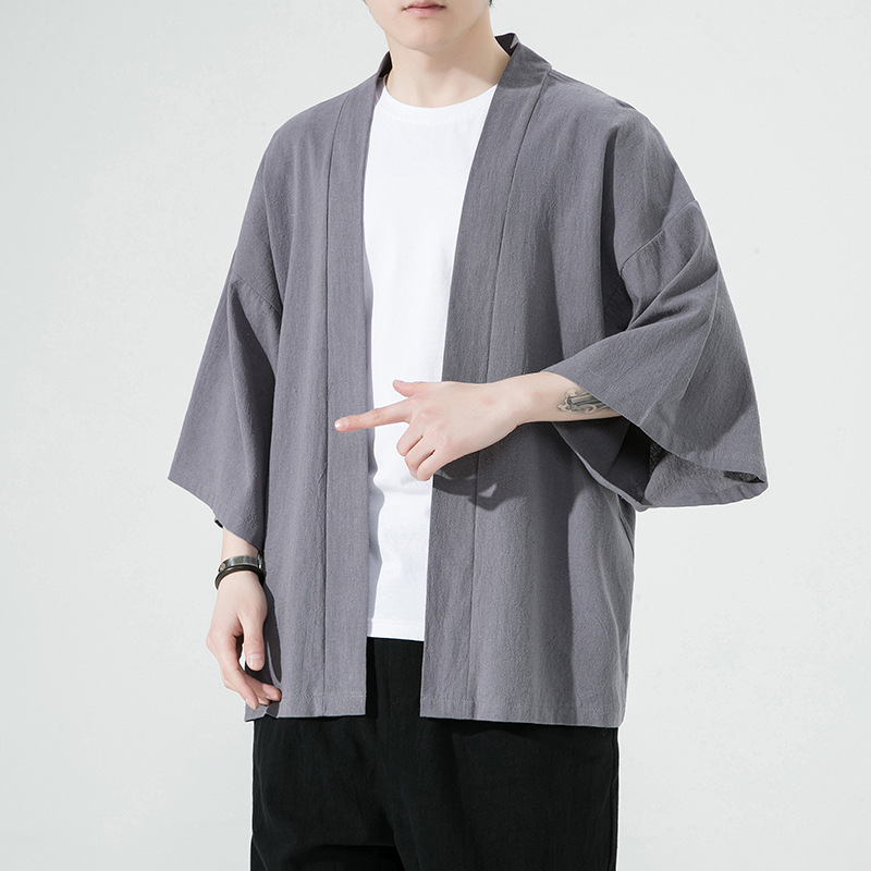 Amazon 2023 verano nuevo estilo chino suelta delgada de algodón Lino capa cardigan hombres ropa protección solar nicho trench Coat