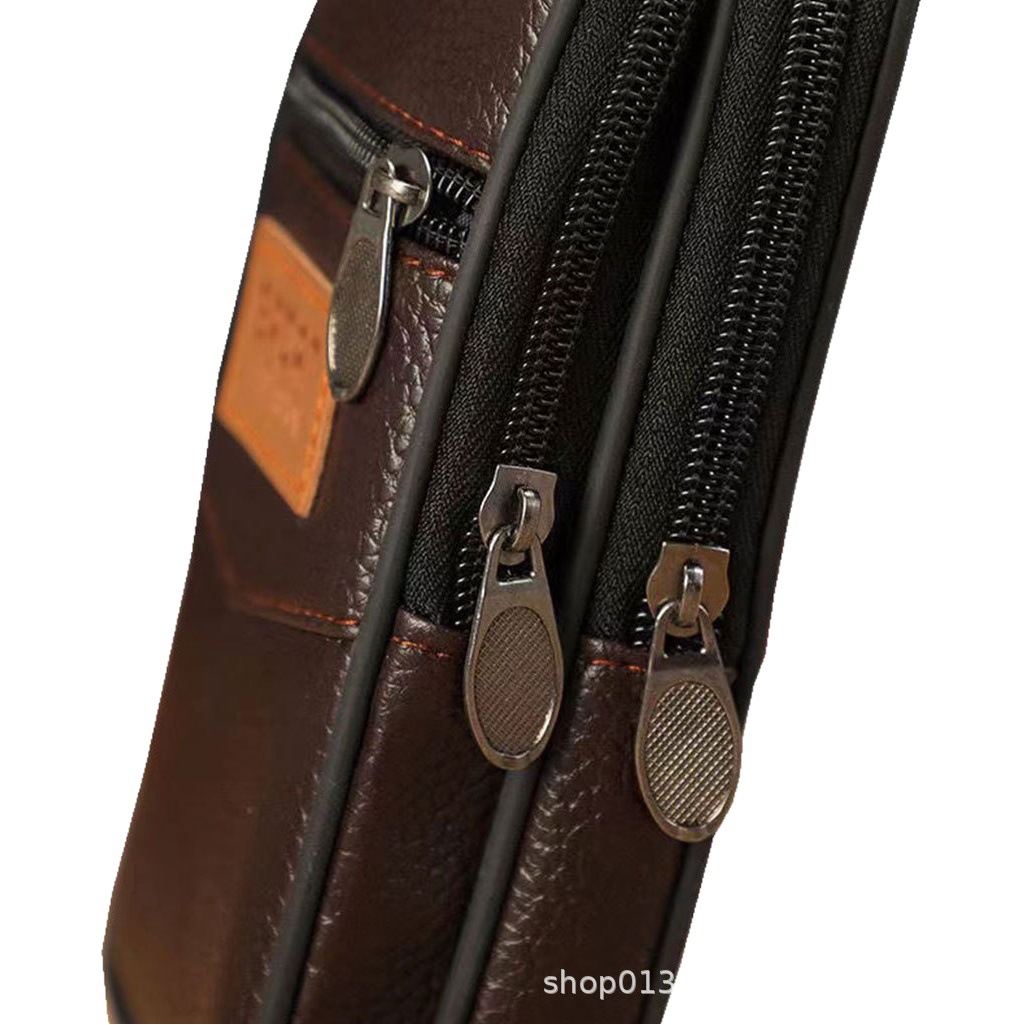 Men's horizontal PU flat phone bag belt double-layer change bag double-layer Leisure outdoor waist bag for middle-aged and elderly