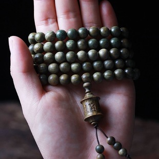 Green Sandalwood Bracelet Wooden Couple Multi-Circle Bracelet Rosary Beads Hand Ornaments Prayer Wheel Accessories Men and Women Jewelry