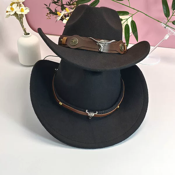 Western Cowboy Hats with Rolled Brims, Popular Cross-Border Sales in Autumn and Winter, Wool Felt Hats for Men and Women, Stylish Curved Brim Jazz Hats
