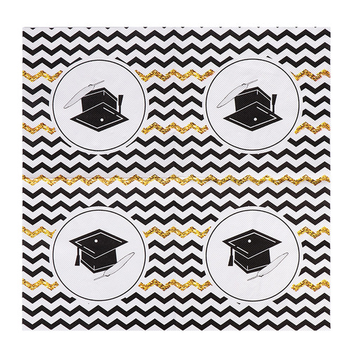 工厂新款黑白毕业节学士帽印花餐巾纸面巾纸手帕纸派对纯木浆纸巾