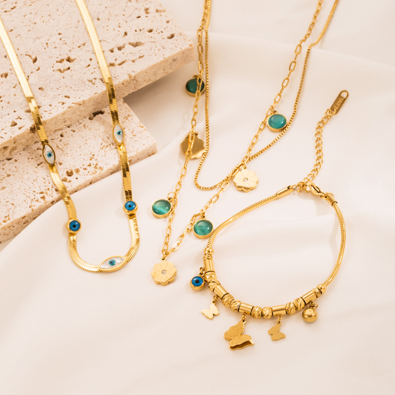 Fashion Flower Titanium Steel Plating Layered Necklaces 1 Piece