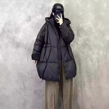 欧货大码冬装新款加厚连帽纯色白鸭绒羽绒服女中长款时尚保暖外套