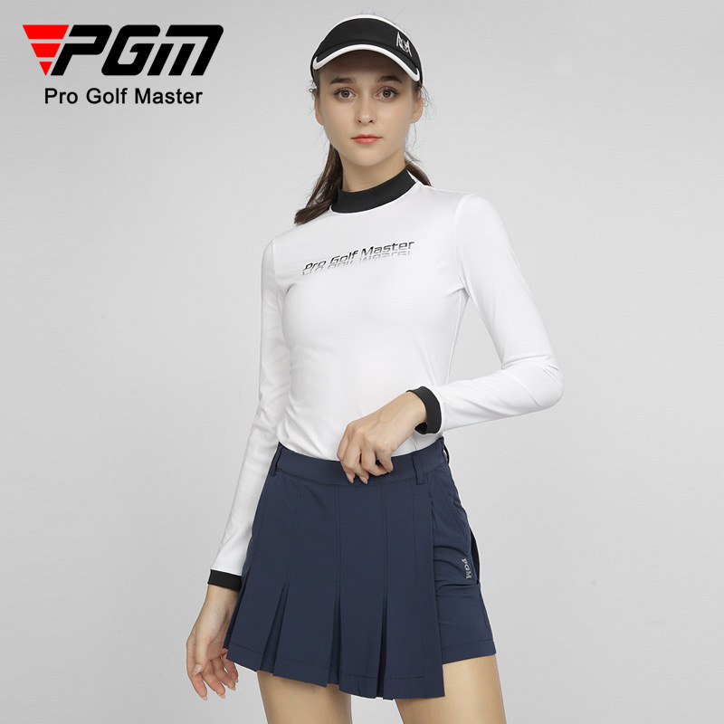 Áo thun cổ đứng dài tay nữ Golf PGM co giãn cao in hoa thời trang — QZ079-Váy trắng, QZ079-váy đen, YF533-Áo màu tím nhạt, YF533-Áo màu xanh nước biển