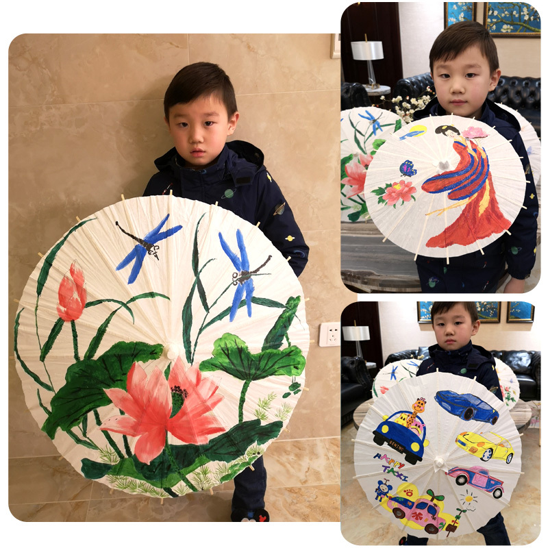 空白油紙傘子供diy手作り材料幼稚園手描き絵画白い傘中国古風道具|undefined