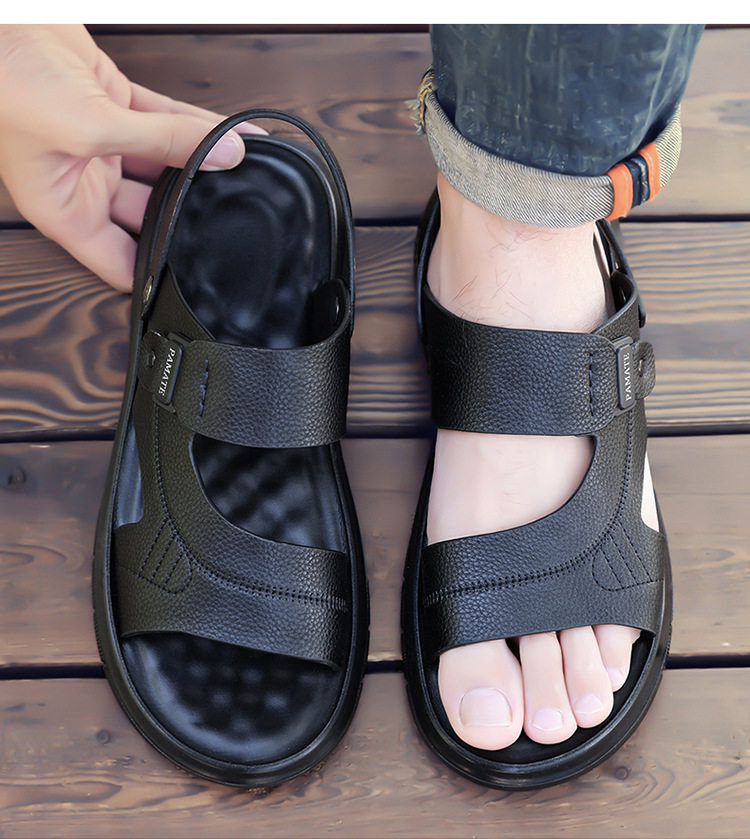 Dép sandal nam đế dày quai ngang, đế mềm đệm latex, thoáng khí chống trượt — Màu nâu, màu đen chi tiết 6