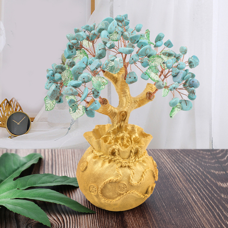 天然水晶碎石树 创意款钱袋底座摇钱树 桌面水晶 能量发生器 摆件 图 10