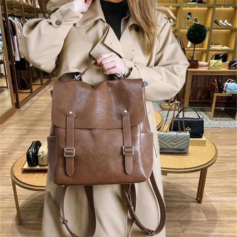Preppy Style Women's Backpack Retro Soft Leather Handbag Shoulder Bag Large Capacity Casual Travel Fashion Commuter Bag - Thumbnail 2