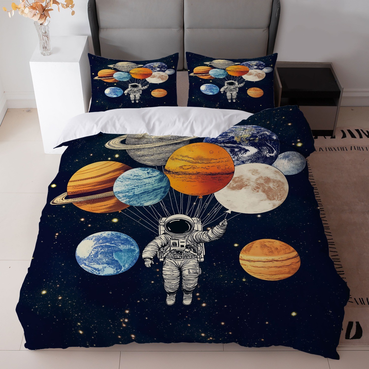 Fábrica de origen textil doméstico astronauta digital impresión set edredón suave piel respaldar TEMU / JIT