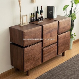 Black Walnut Six-Drawer North American Walnut Nordic Living Room Solid Wood Storage Cabinet Simple Bedroom Modern Drawer