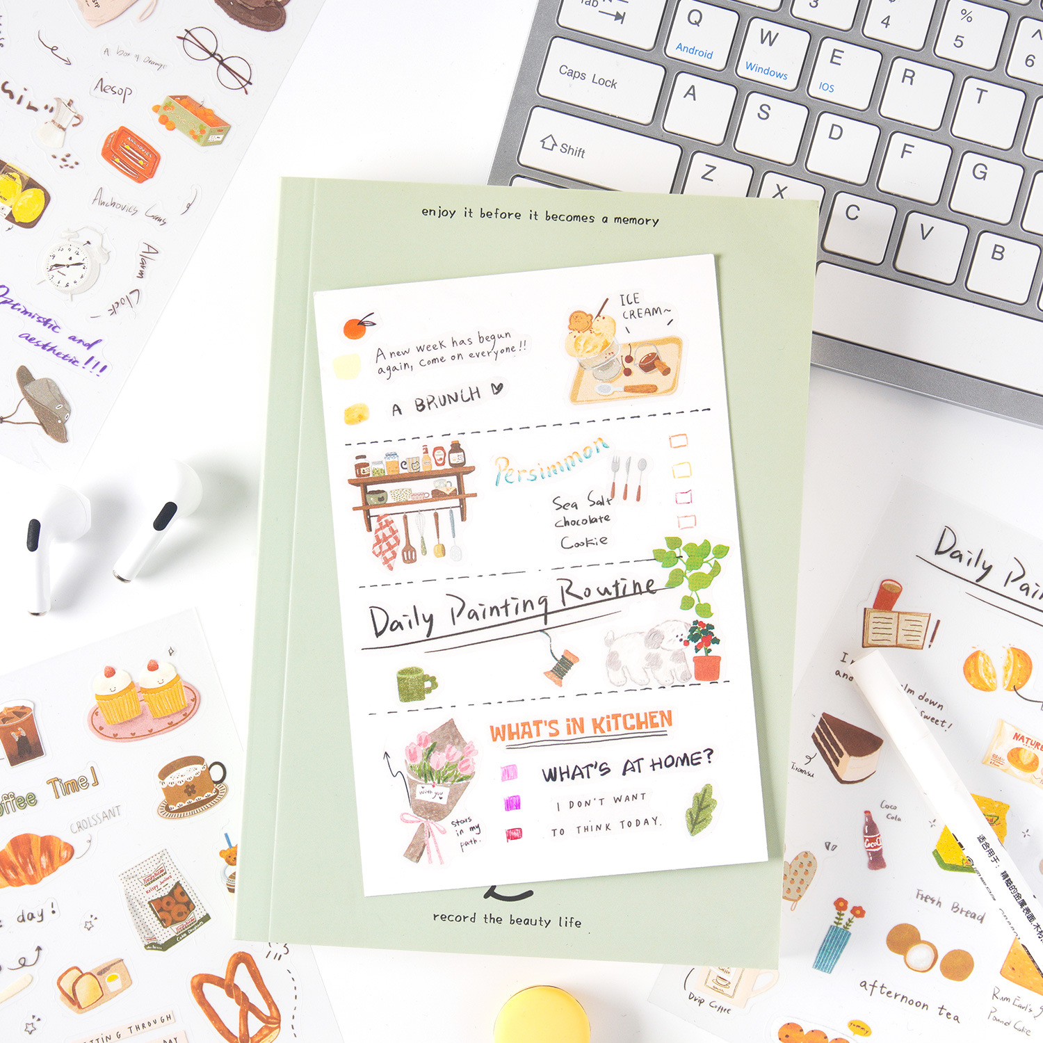 Pegatinas planas de Yuezhen, cartas de amor, serie de rollos, lindo viento curativo, libro de mano, material de bricolaje, pegatinas decorativas de película cortadas