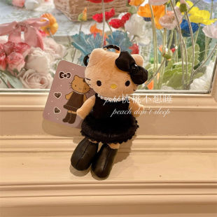 Black Leather Long-legged Lady Pearl Love Buckle hellokitty Bag Pendant Plush Doll Pendant