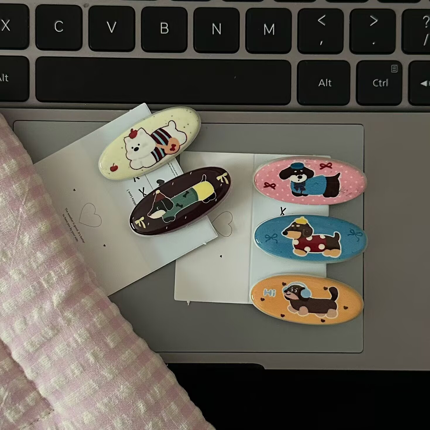 cute printed puppy oval barrettes cartoon japanese sweet soft and adorable girl side bang hairpin jewelry hair accessories