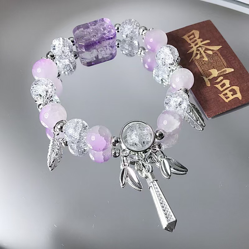 水蜜桃蝴蝶结手链女ins甜美超显白桃粉蝴蝶串珠手串学生闺蜜礼物|undefined