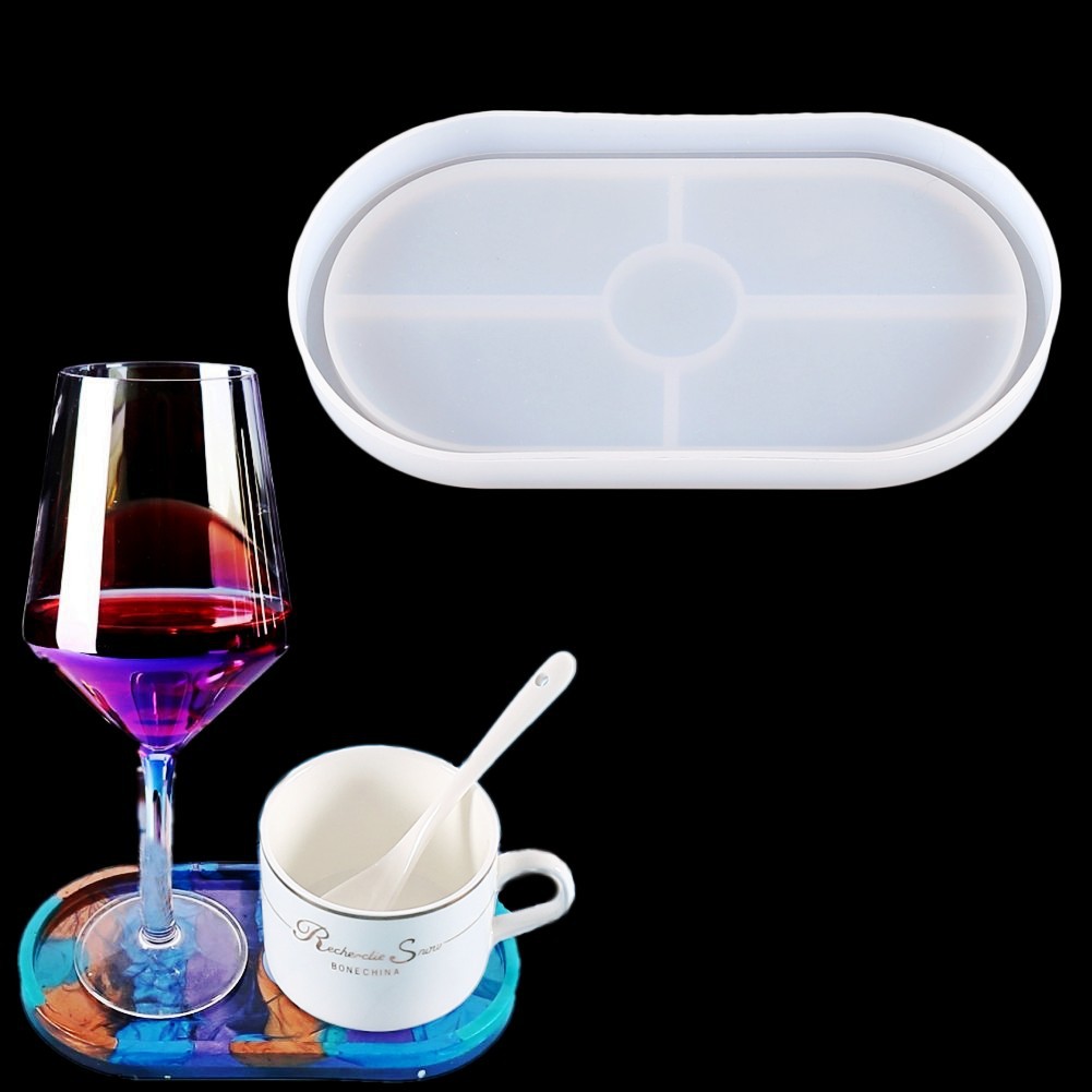 Cross-border DIY crystal glue resin oval coaster mold oval tea coaster tray storage and production silicone mold