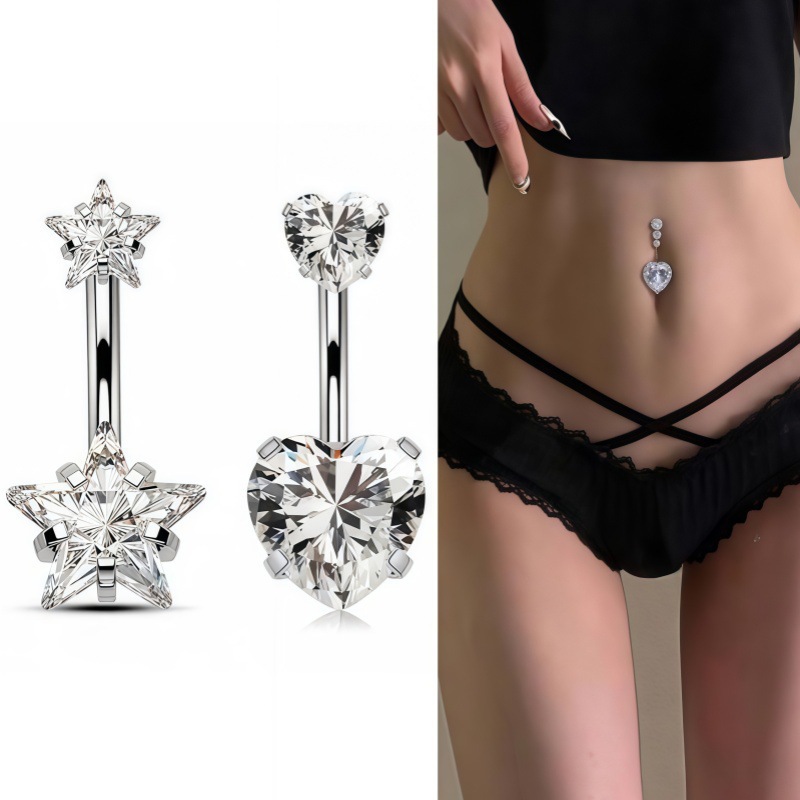 Stainless Steel Star Zircon Navel Ring Internally Threaded Belly Button Piercing Jewelry Wholesale detail image 1