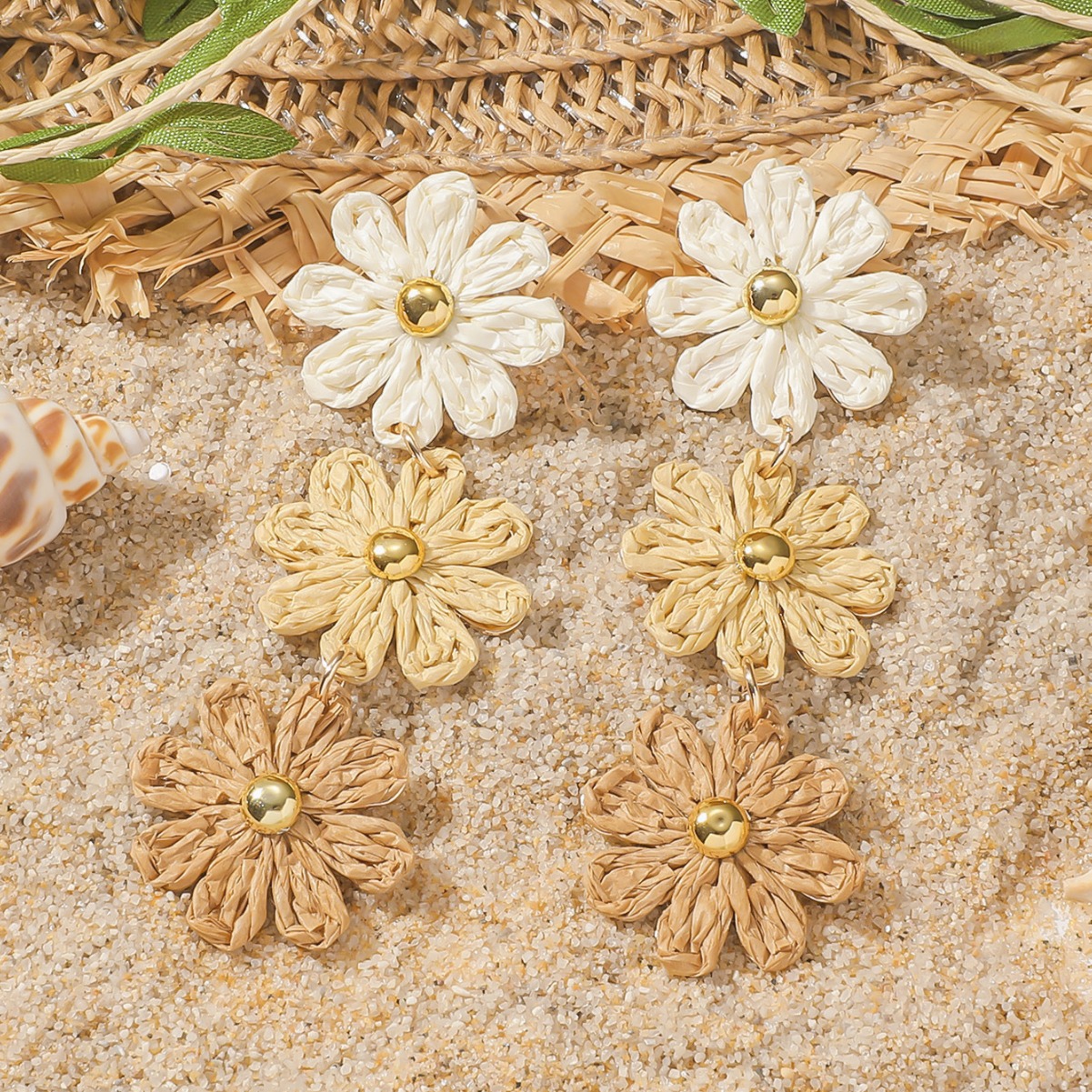 16g Weight Steel needle Ear Needle Material Drop Earrings Classification 1 Pair Quantity Holiday, Daily Occasion raffia, Iron Material Flower Pattern All Seasons Season Women's Gender Pastoral Style 1 Pair Pastoral Flower Raffia Iron Drop Earrings 4