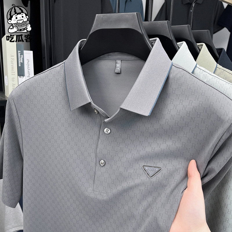 Men's Summer Ice Silk Business Casual Commuting Men's Short Sleeve Polo Shirt 2025 Summer New T-Shirt Dropshipping