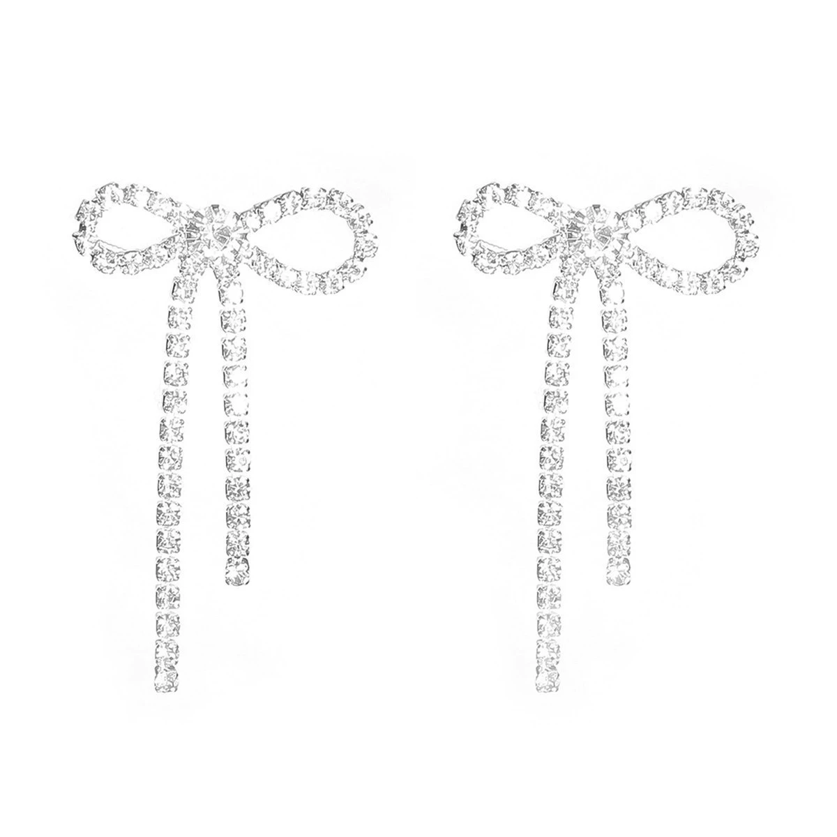 Серьги DINGKA бант с rhinestone, медь с серебряным покрытием, 4.4×2.7 см, 7.3 г