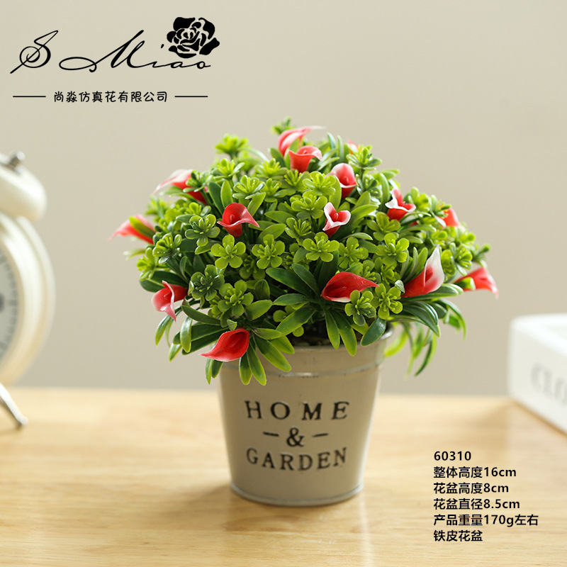 60310 Bonsai de bola de hierba con flores (olla de hierro)