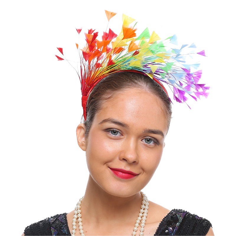 Party Ball Personality Photo Hair Accessories European and American Feather Hair Hoop Color Bride Feather Topper Headband