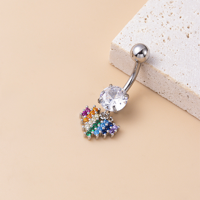 Fashion Heart Shape Crown Stainless Steel Copper Inlay Zircon Belly Ring 1 Piece