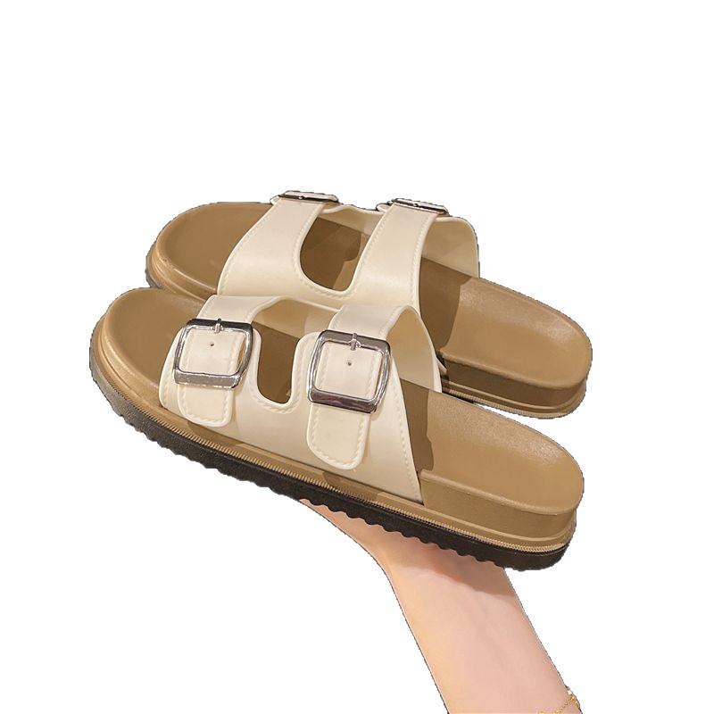 Zapatos Bocken mujeres 2025 verano nuevo tipo de ropa exterior antideslizante confortable playa de doble botón plano Bocken zapatillas