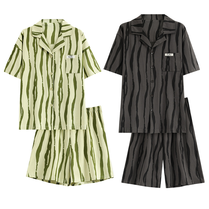 [Antibacteriano] Pijamas de pareja, cardigan fino de algodón de verano, solapa, pantalones cortos de manga corta, trajes coreanos para hombres y mujeres, servicio a domicilio