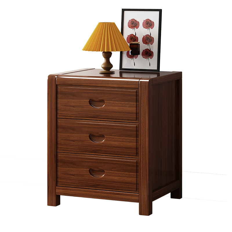 Oro de seda de nogal de madera maciza de tres cajones mesita de noche moderna minimalista dormitorio armario de noche gabinete de almacenamiento de lujo